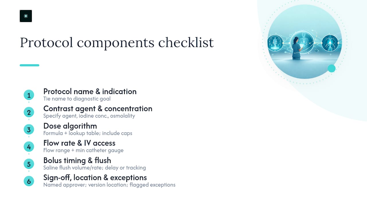 Seven components of a standardized contrast protocol