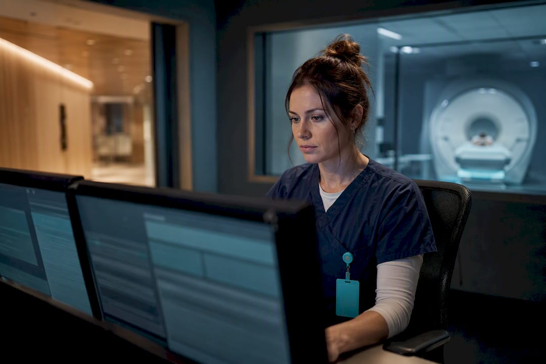 Technologist routing imaging study through PACS