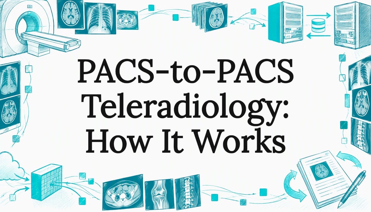 Hand-drawn PACS workflow motifs frame title