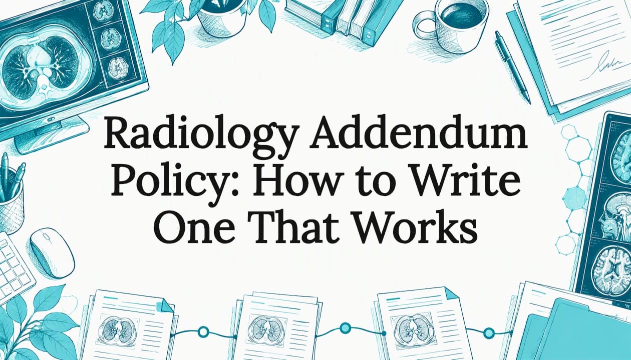 Hand-drawn radiology addendum policy title card