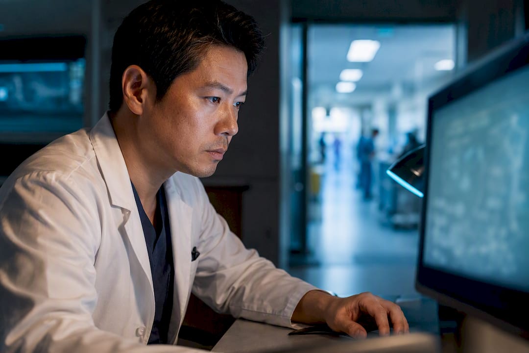 Radiologist finalizing an urgent imaging report