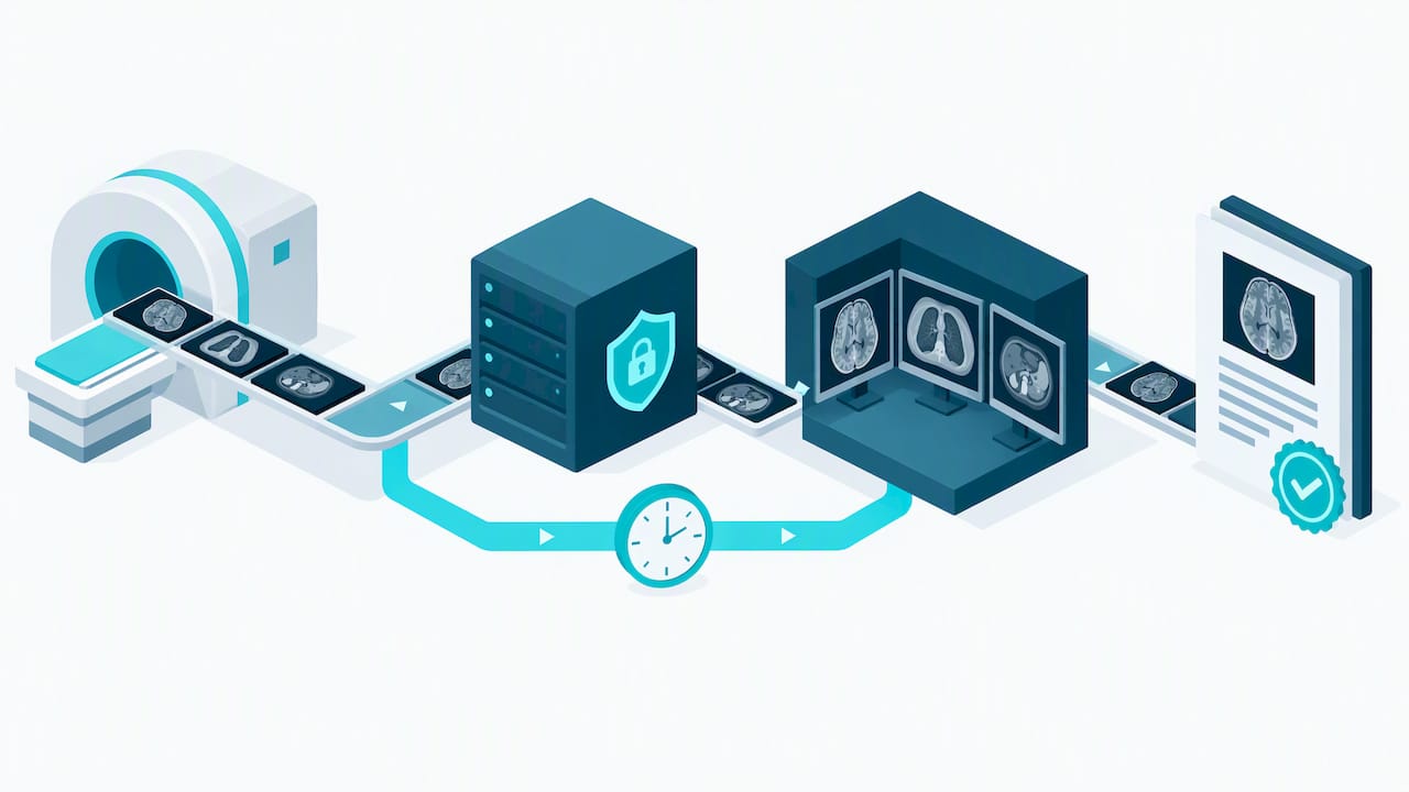 DICOM workflow from capture to signed report