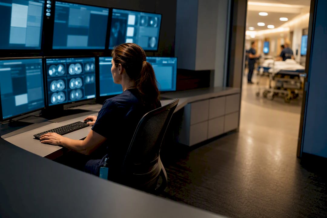 Hospital coordinator monitoring urgent imaging workflow