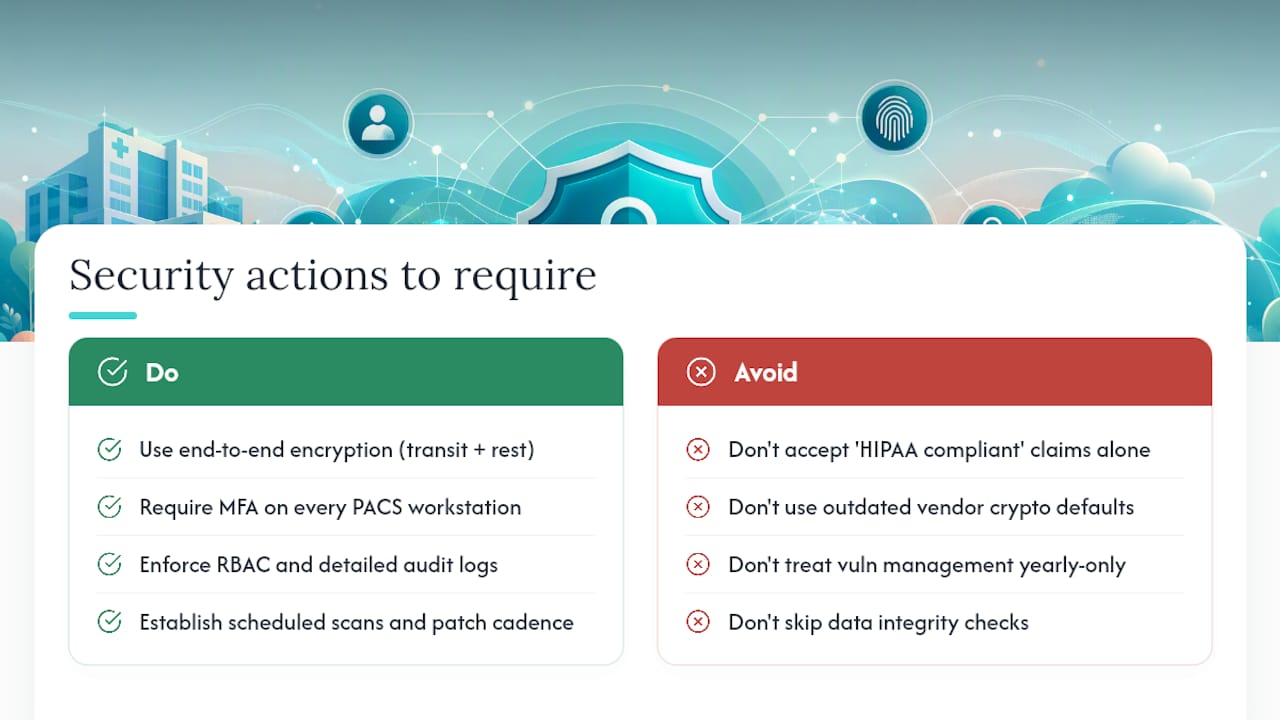 Do and avoid list of security actions to require from a teleradiology vendor